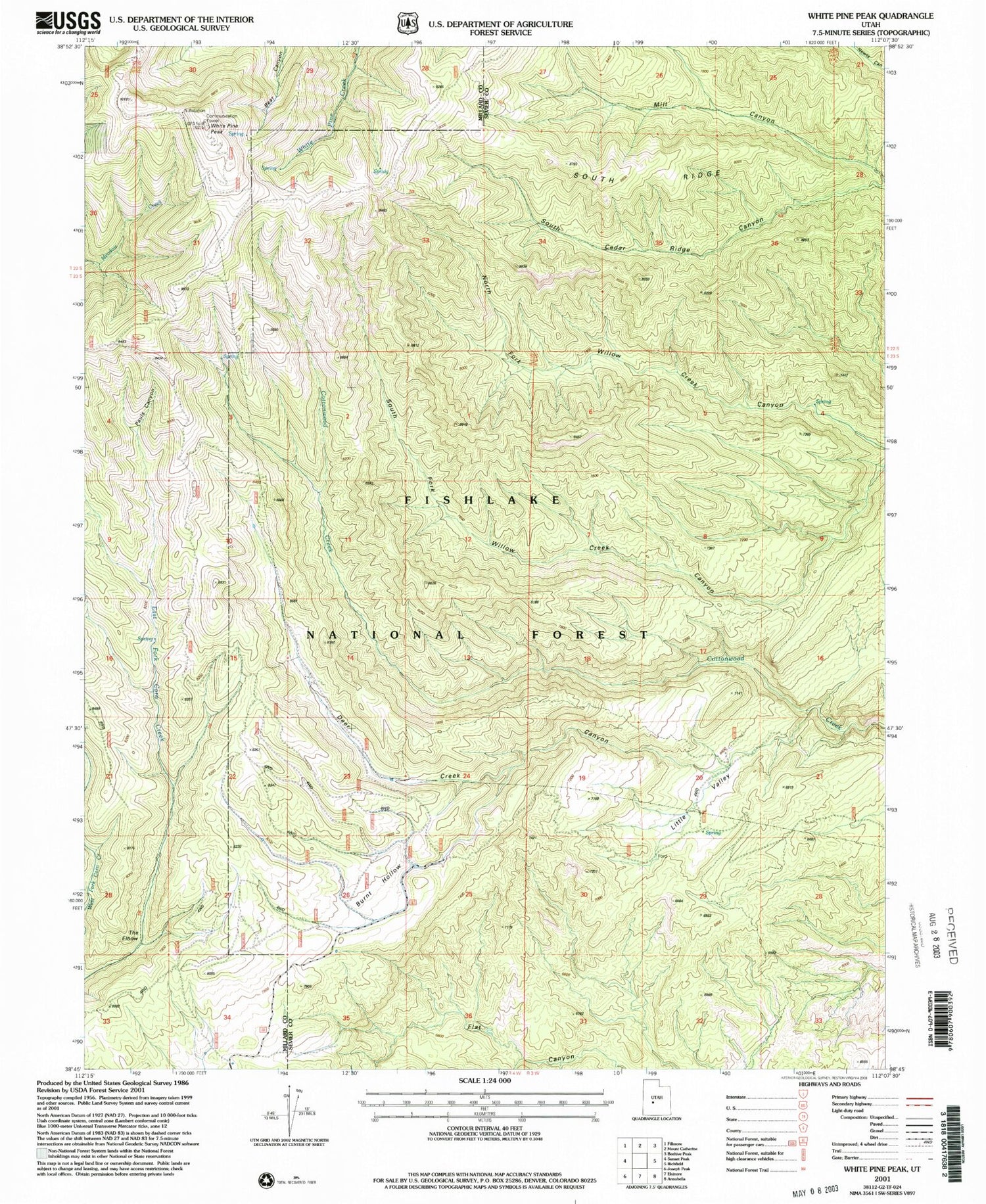 Classic USGS White Pine Peak Utah 7.5'x7.5' Topo Map Image