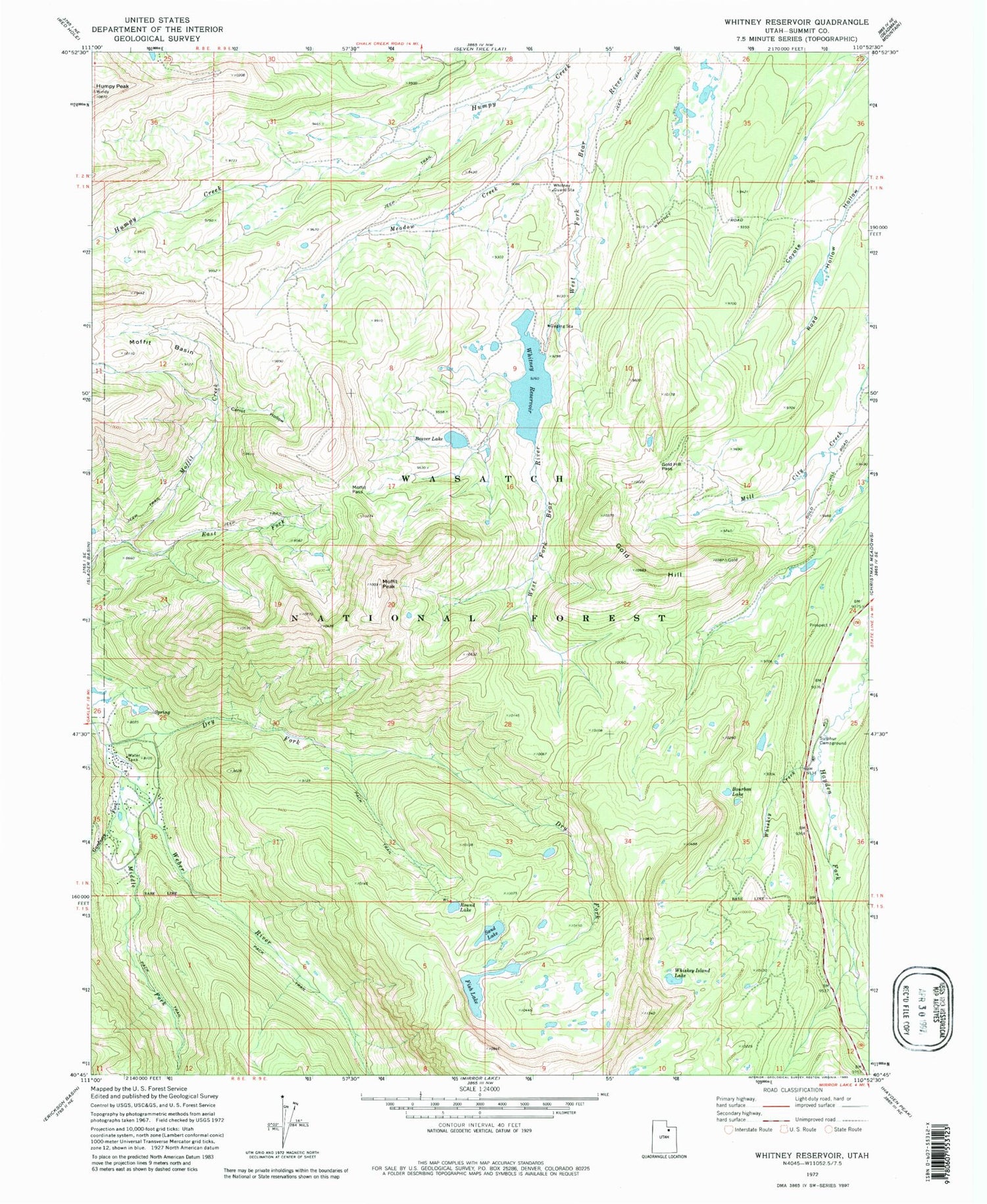 Classic USGS Whitney Reservoir Utah 7.5'x7.5' Topo Map Image