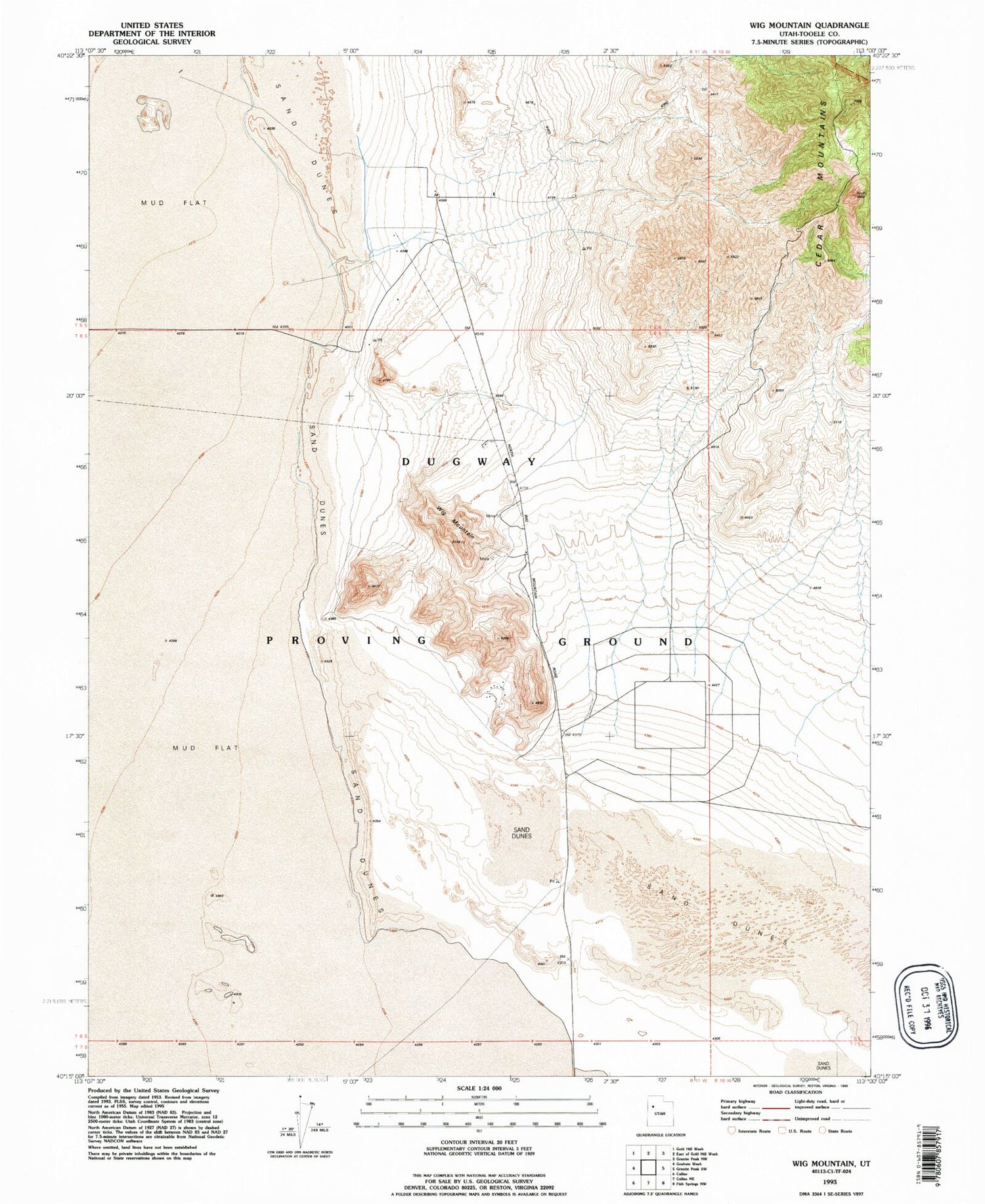 Classic USGS Wig Mountain Utah 7.5'x7.5' Topo Map Image