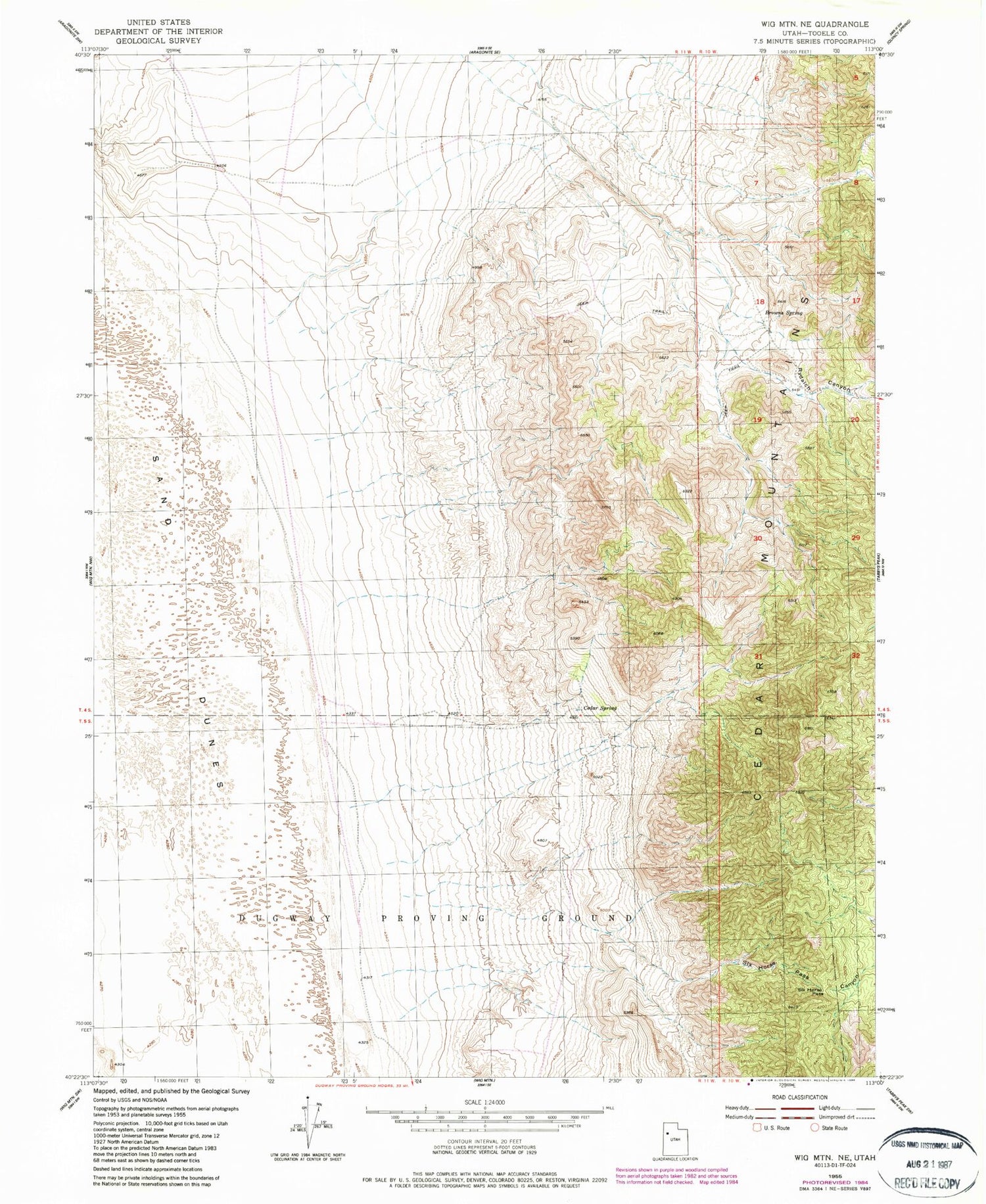 Classic USGS Wig Mountain NE Utah 7.5'x7.5' Topo Map Image