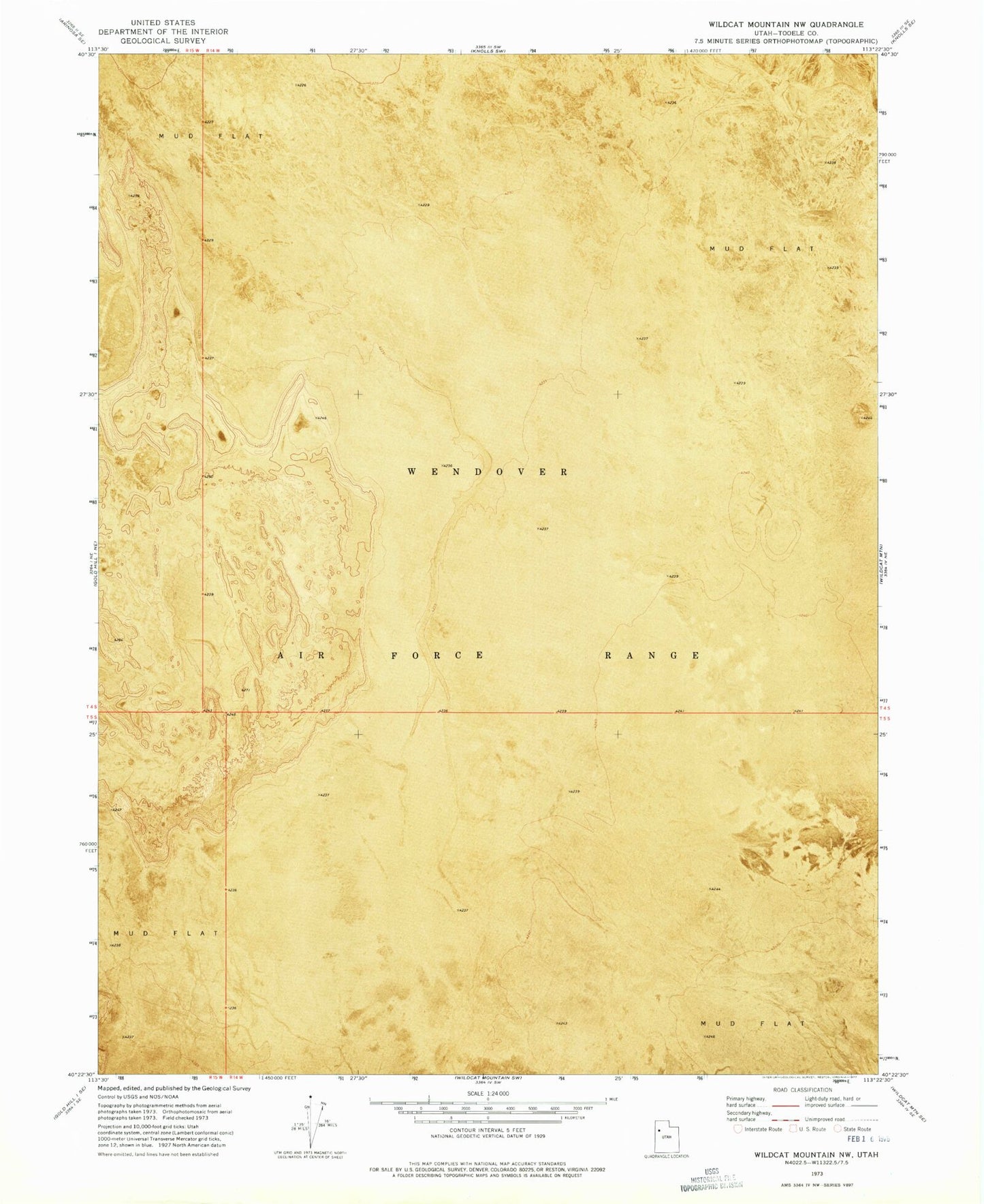 Classic USGS Wildcat Mountain NW Utah 7.5'x7.5' Topo Map Image