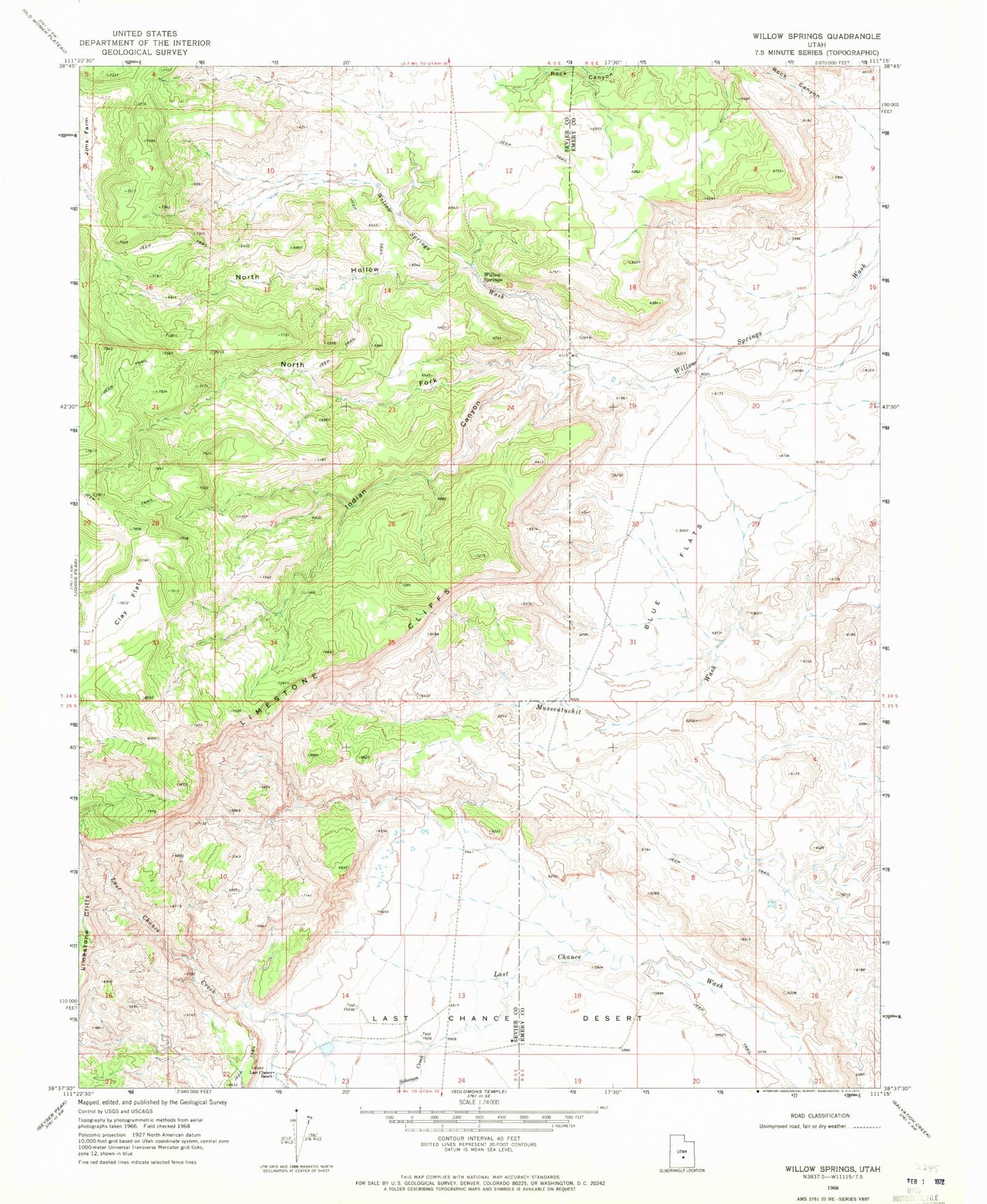 Classic USGS Willow Springs Utah 7.5'x7.5' Topo Map Image