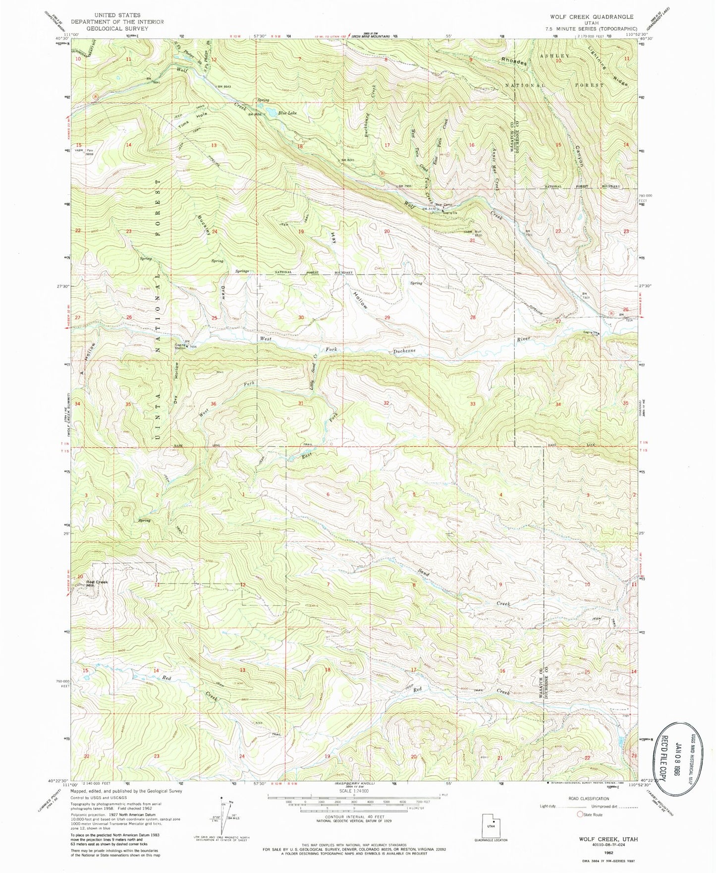 Classic USGS Wolf Creek Utah 7.5'x7.5' Topo Map Image
