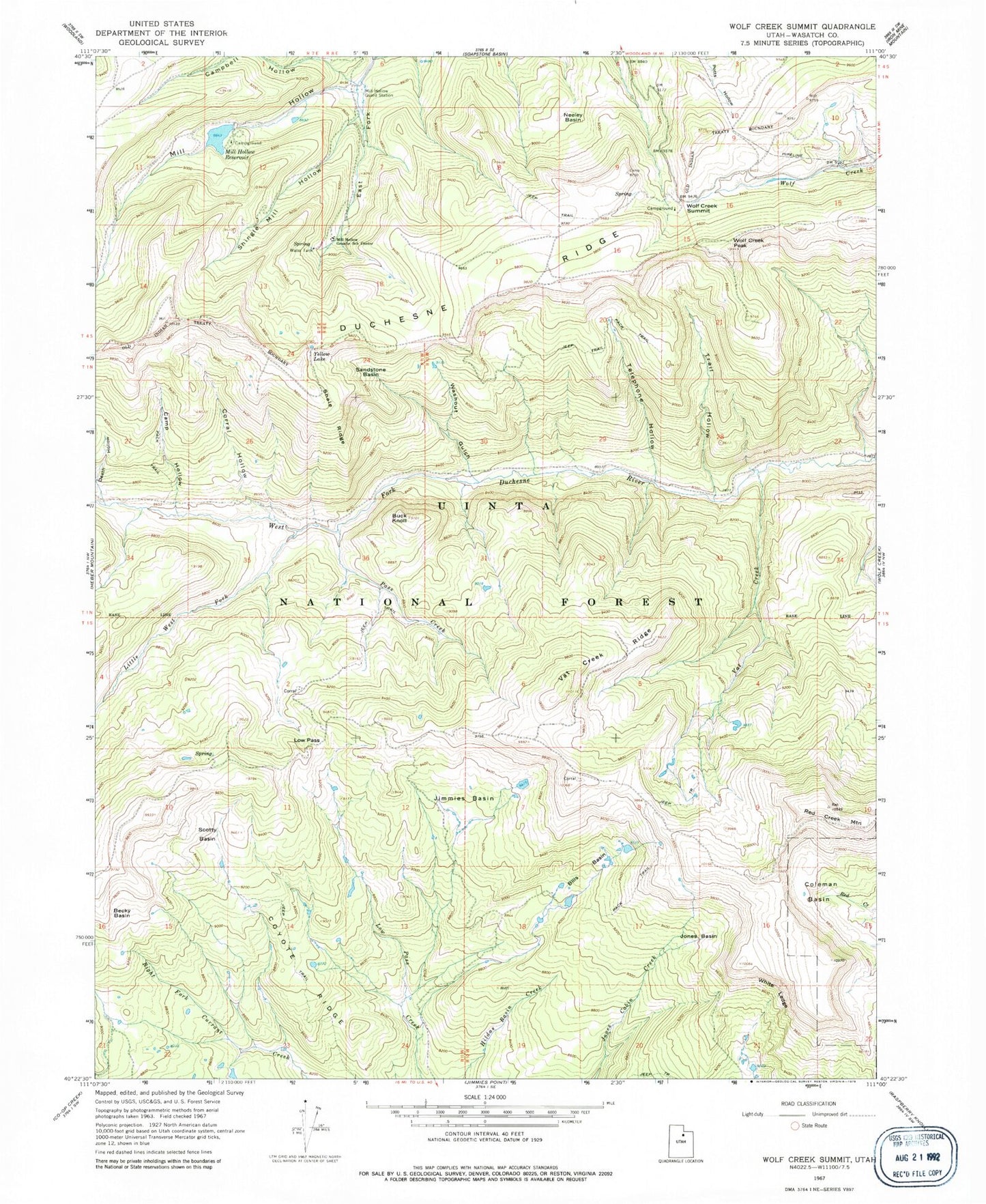 Classic USGS Wolf Creek Summit Utah 7.5'x7.5' Topo Map Image
