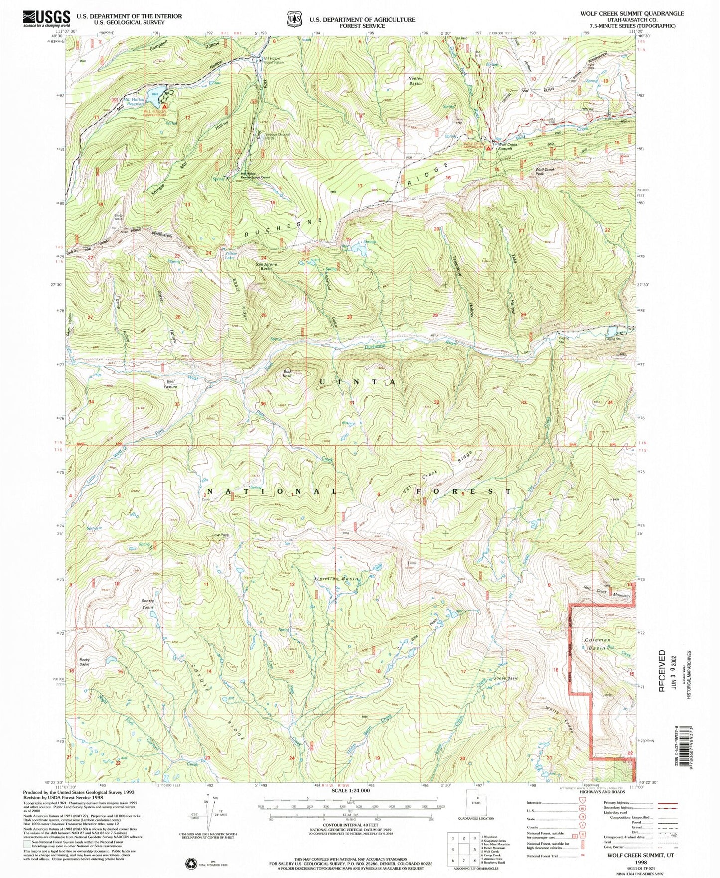 Classic USGS Wolf Creek Summit Utah 7.5'x7.5' Topo Map Image