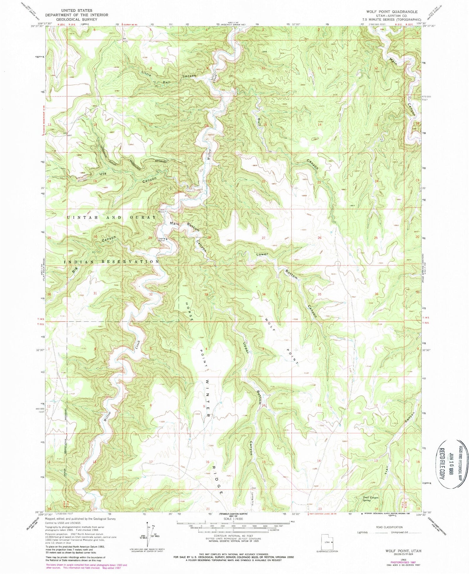Classic USGS Wolf Point Utah 7.5'x7.5' Topo Map Image