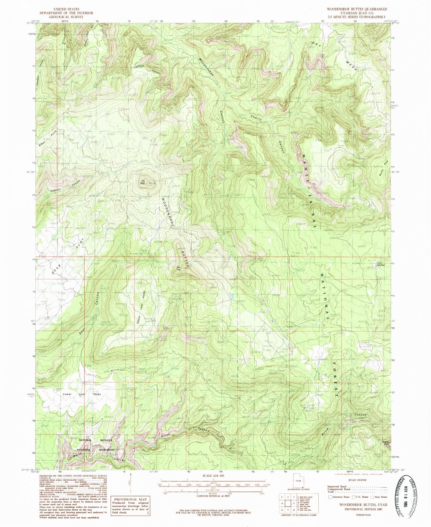 Classic USGS Woodenshoe Buttes Utah 7.5'x7.5' Topo Map Image