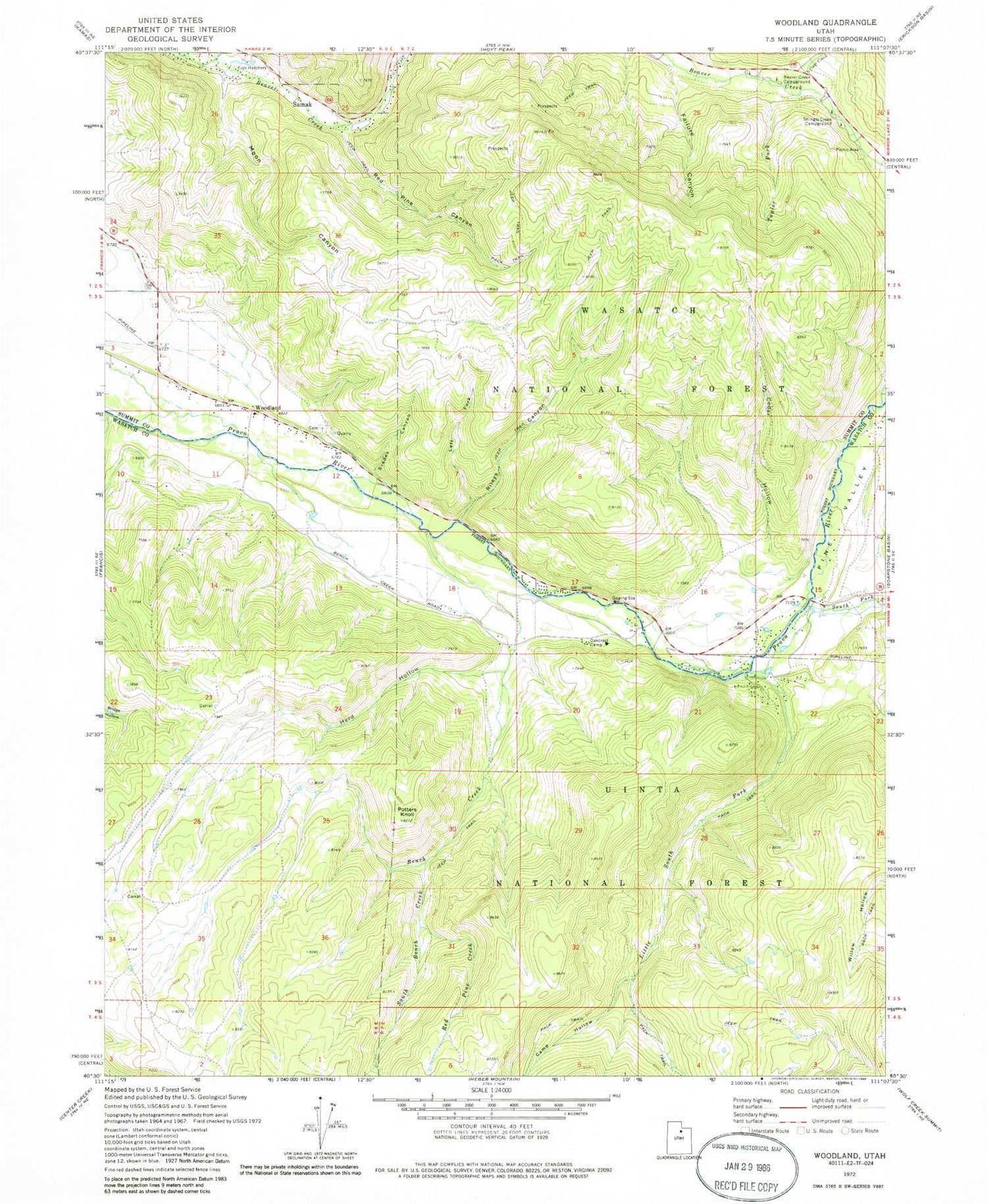 Classic USGS Woodland Utah 7.5'x7.5' Topo Map Image