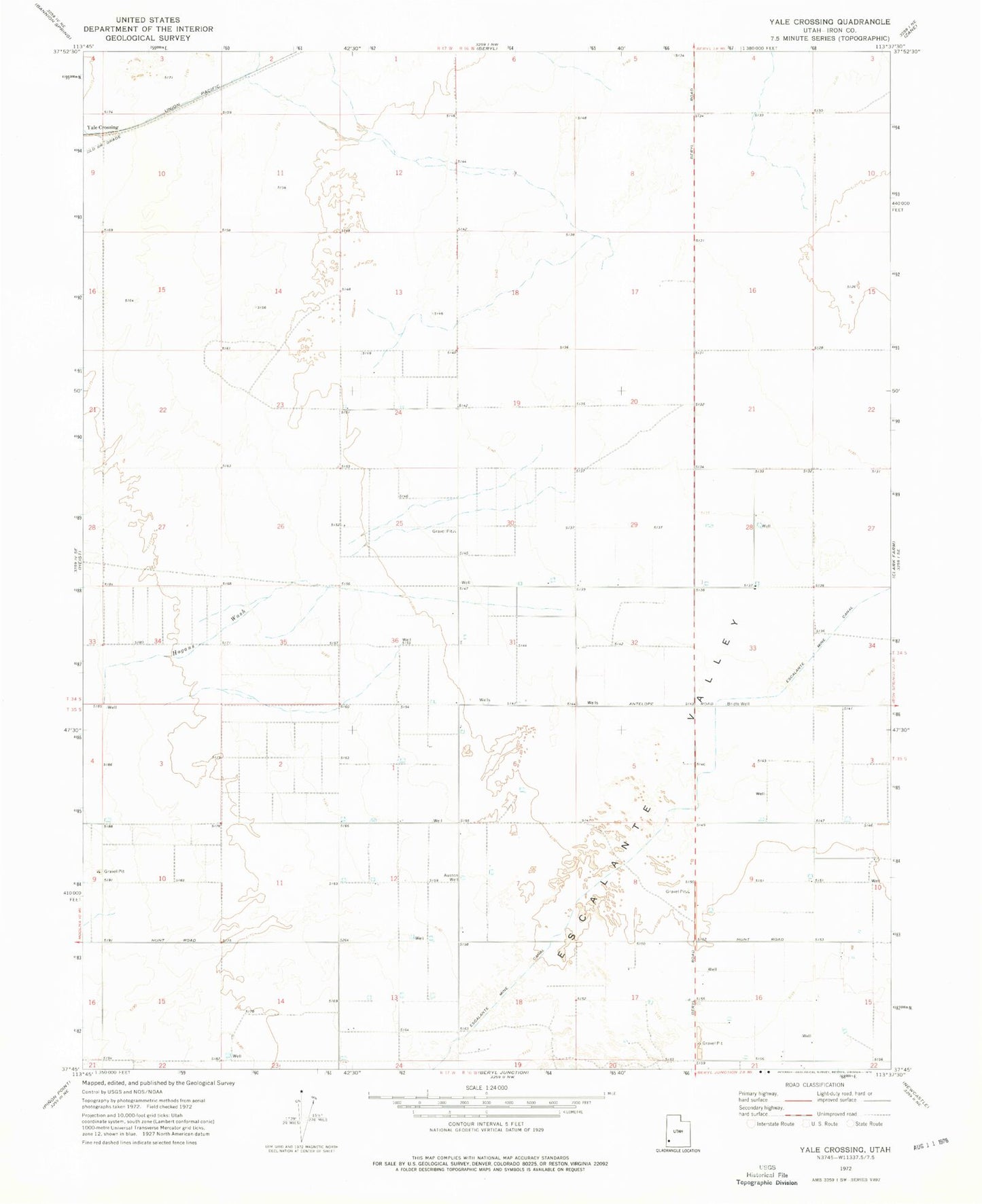 Classic USGS Yale Crossing Utah 7.5'x7.5' Topo Map Image