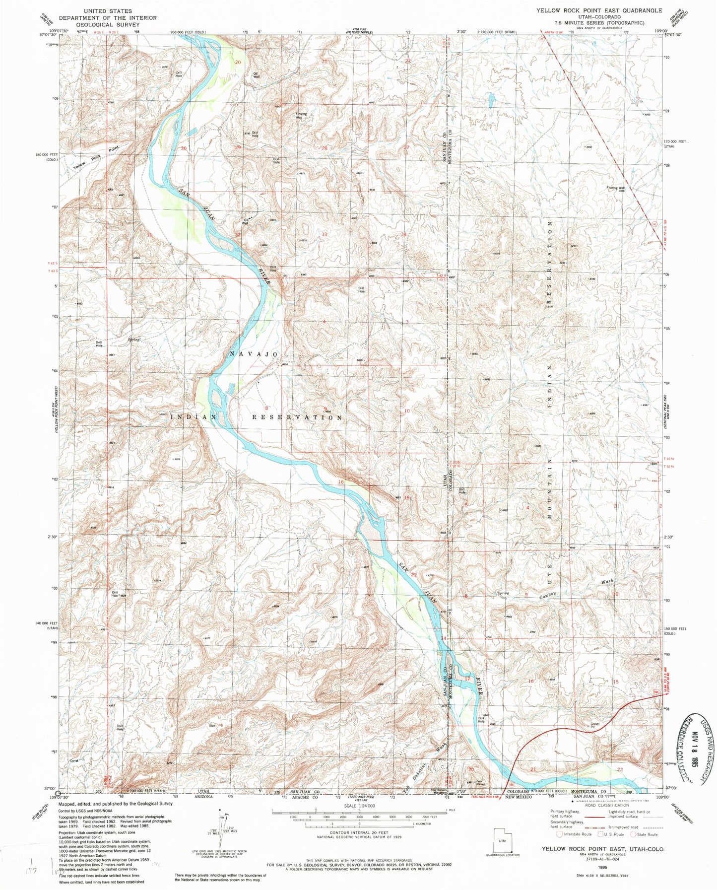 Classic USGS Yellow Rock Point East Utah 7.5'x7.5' Topo Map Image