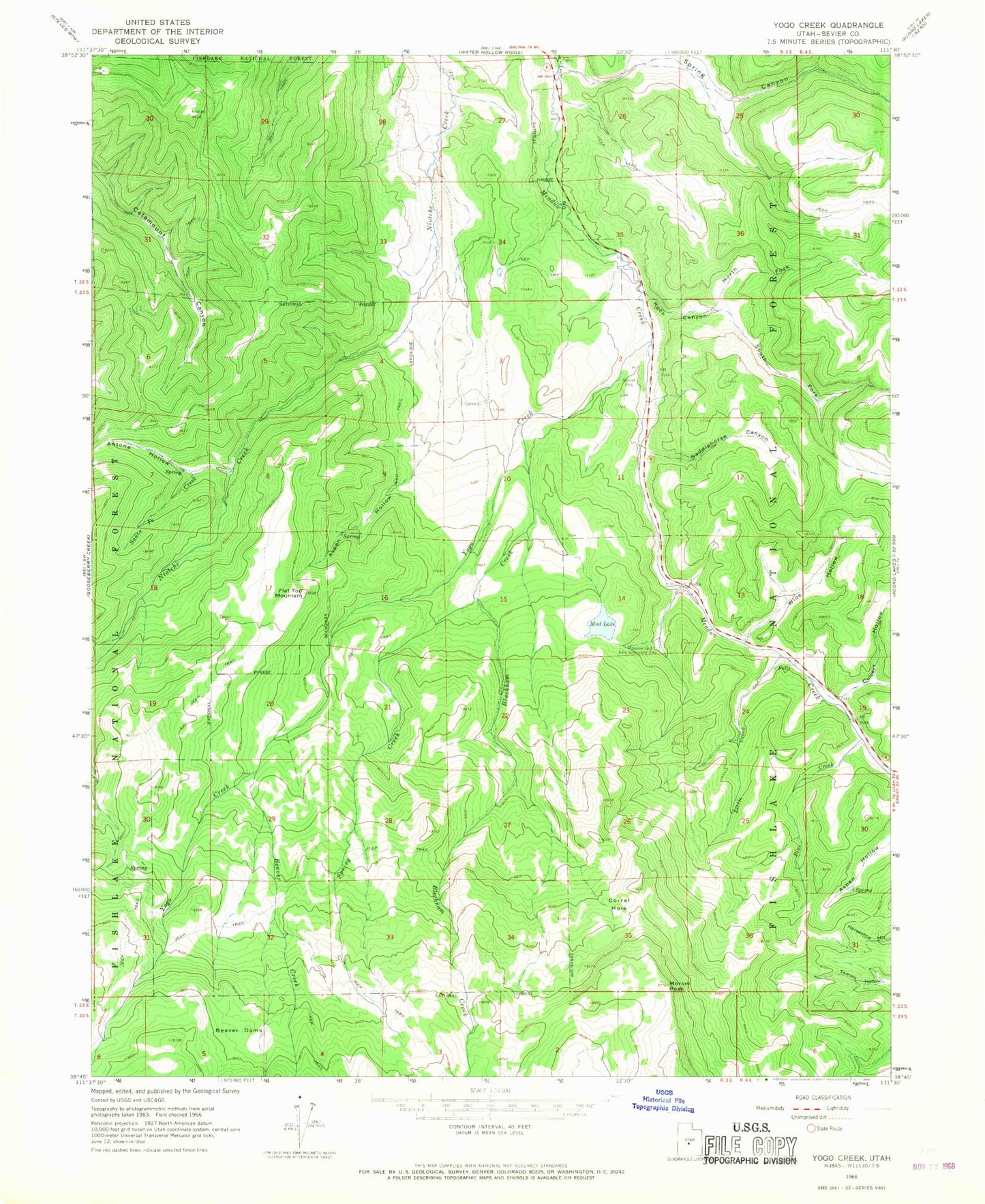 Classic USGS Yogo Creek Utah 7.5'x7.5' Topo Map Image