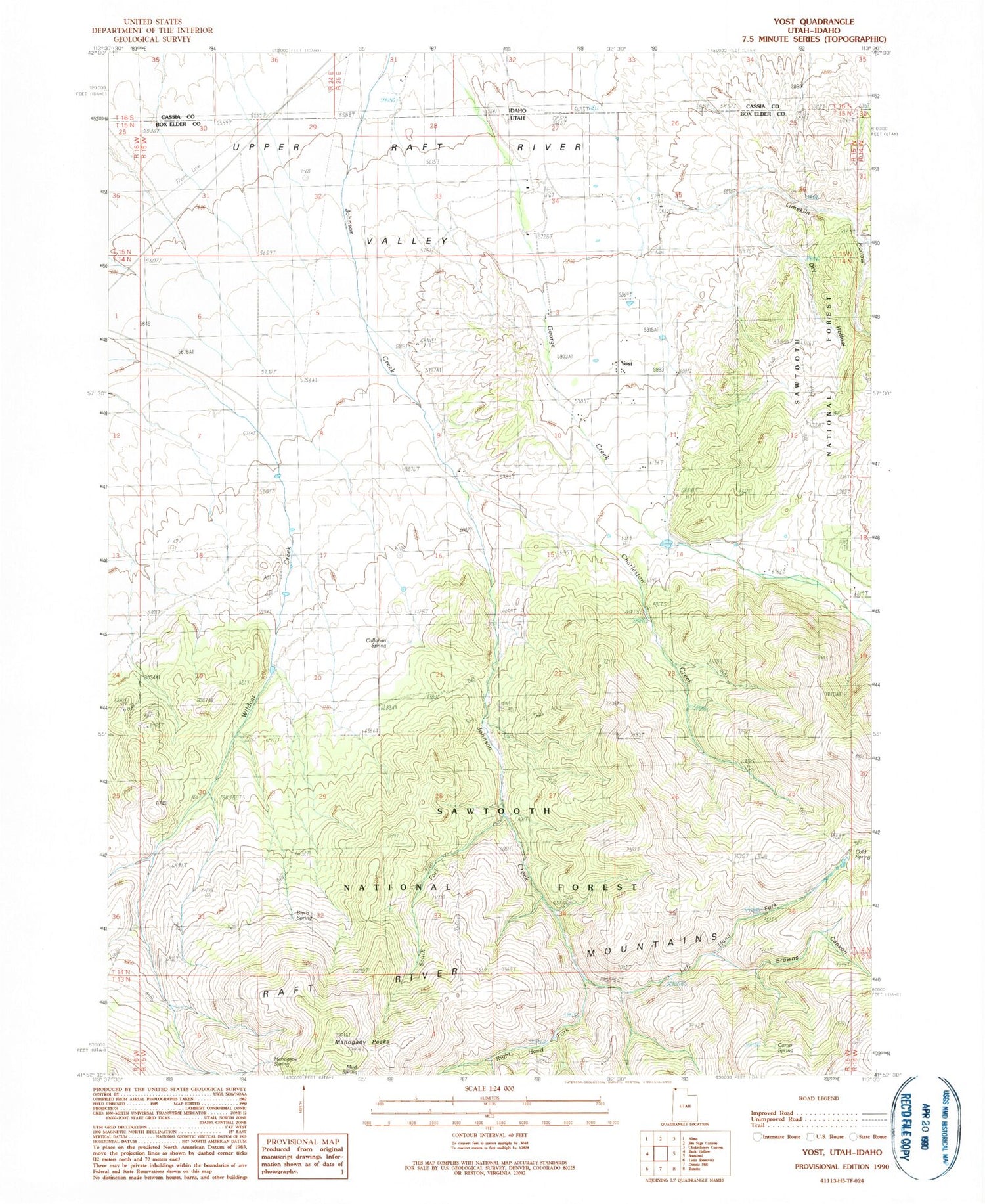 Classic USGS Yost Utah 7.5'x7.5' Topo Map Image