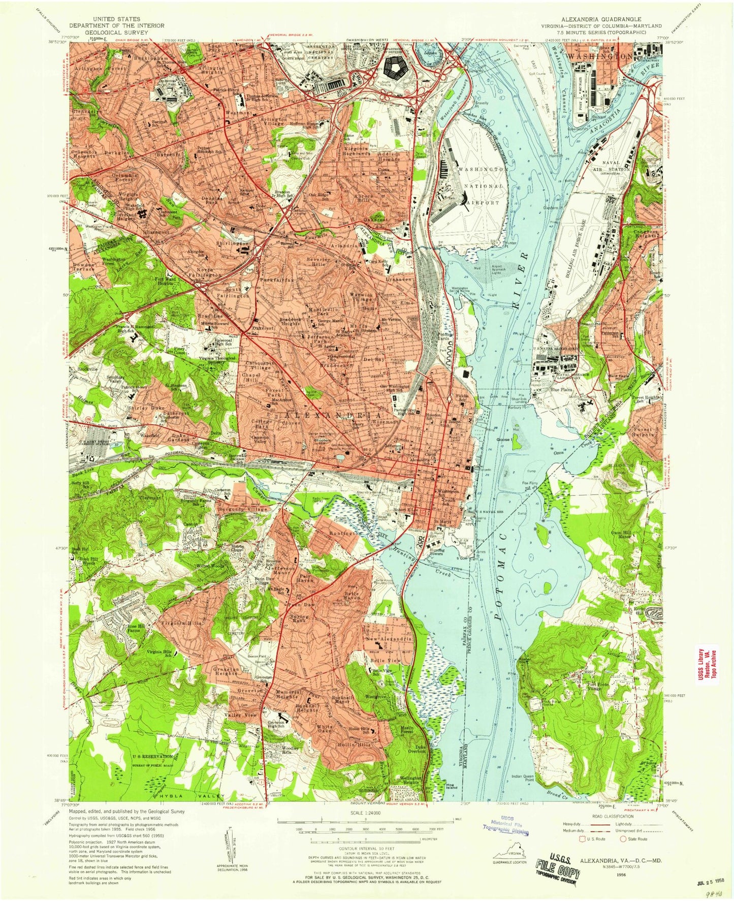 USGS Classic Alexandria Virginia 7.5'x7.5' Topo Map Image