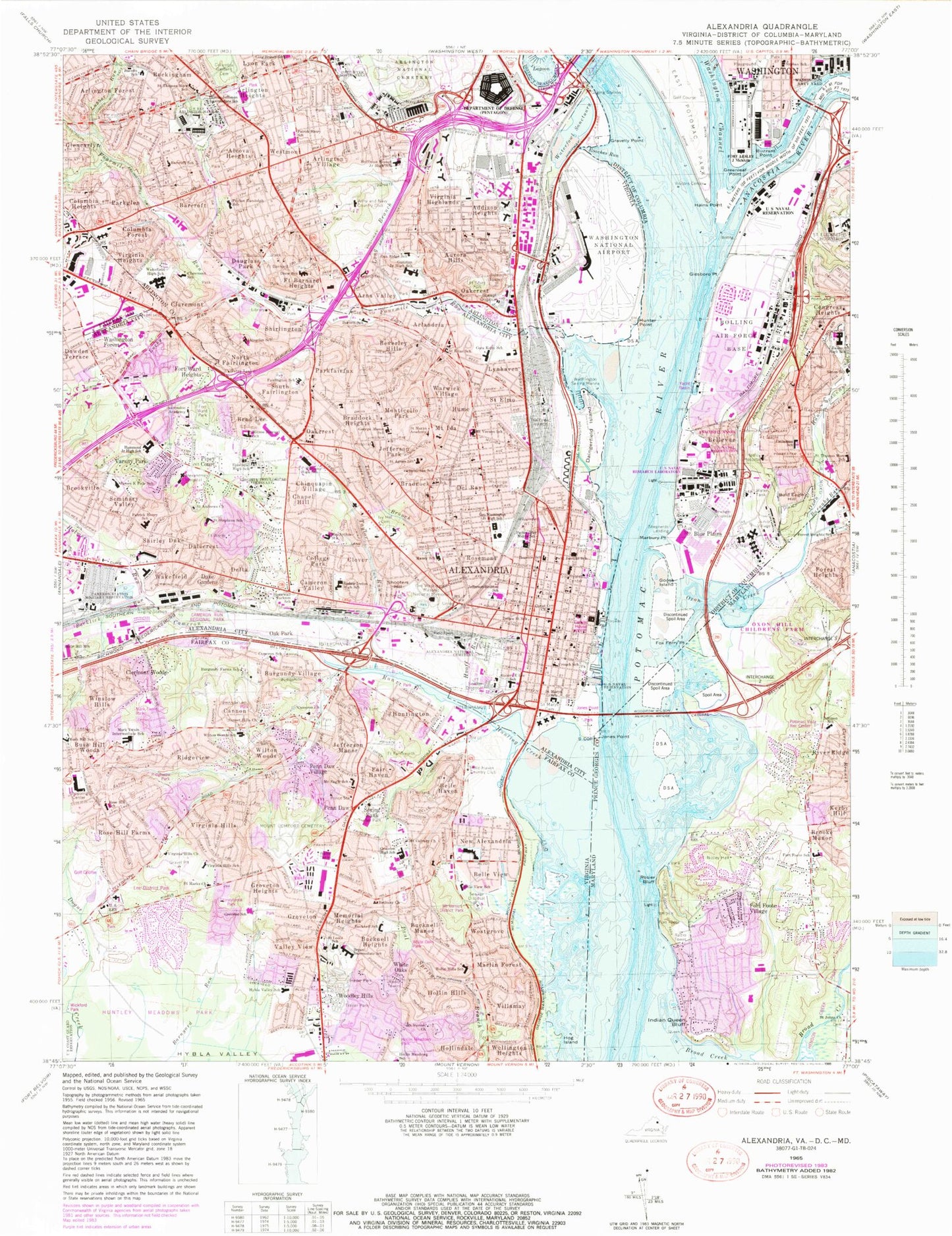 USGS Classic Alexandria Virginia 7.5'x7.5' Topo Map Image