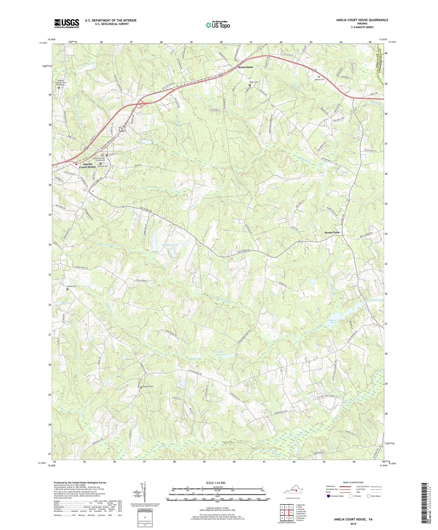 Amelia Court House Virginia US Topo Map Image