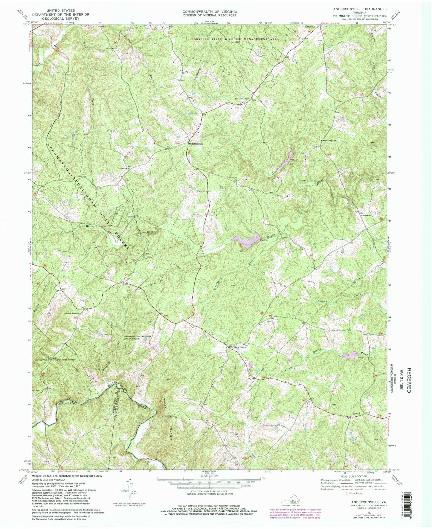 Classic USGS Andersonville Virginia 7.5'x7.5' Topo Map Image