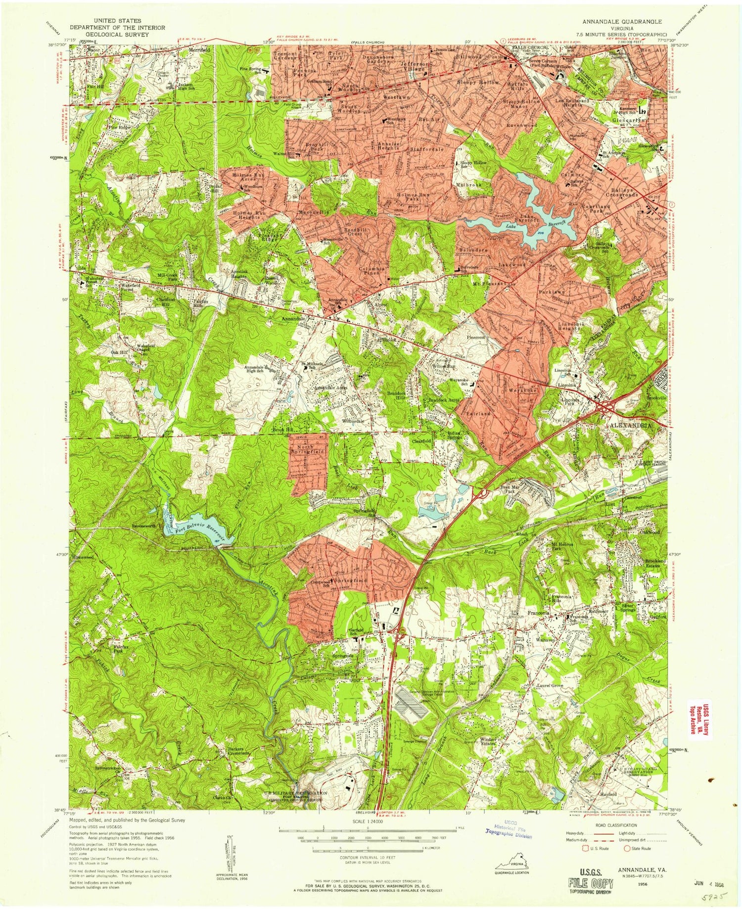 Classic USGS Annandale Virginia 7.5'x7.5' Topo Map Image