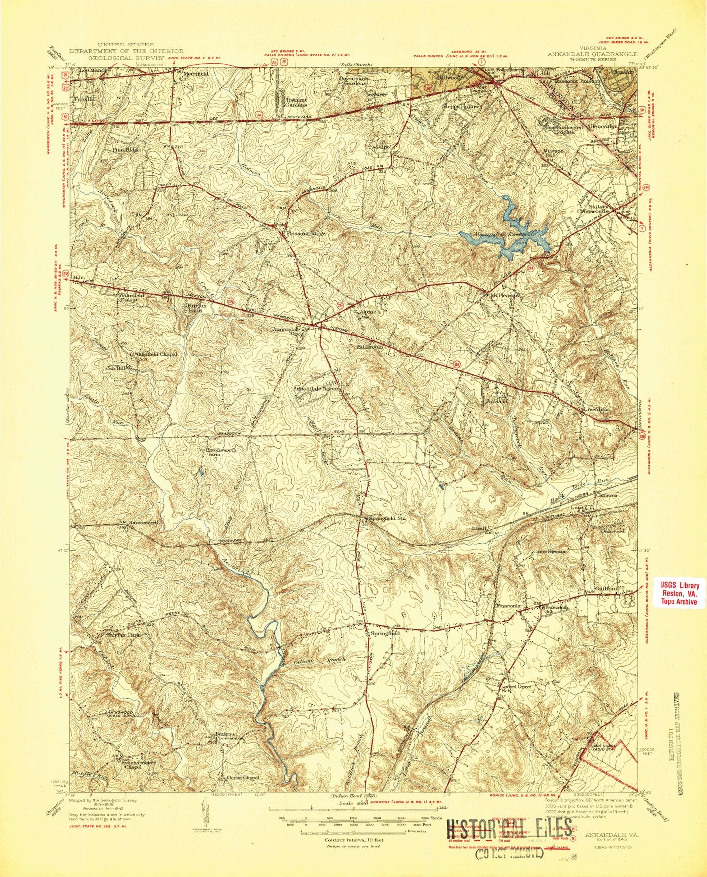 Classic USGS Annandale Virginia 7.5'x7.5' Topo Map Image