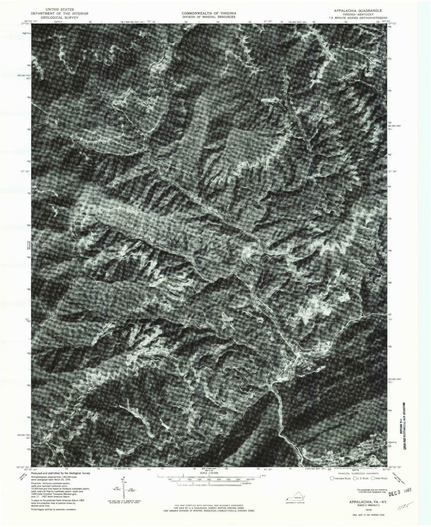 Classic USGS Appalachia Virginia 7.5'x7.5' Topo Map Image