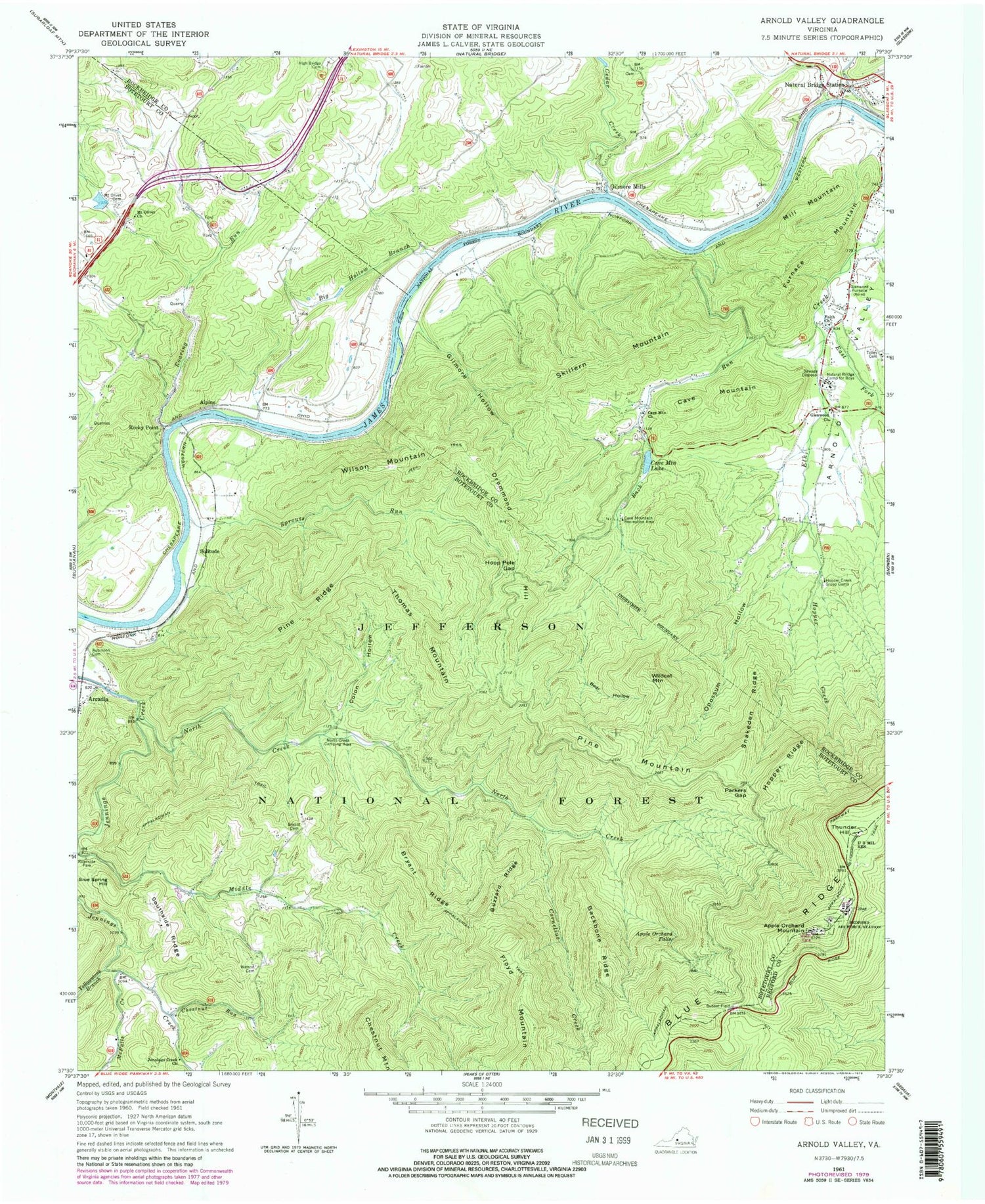 Classic USGS Arnold Valley Virginia 7.5'x7.5' Topo Map Image