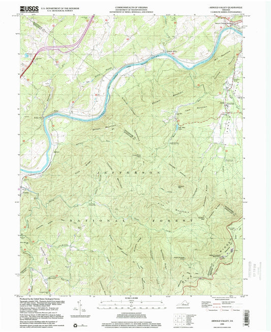 Classic USGS Arnold Valley Virginia 7.5'x7.5' Topo Map Image