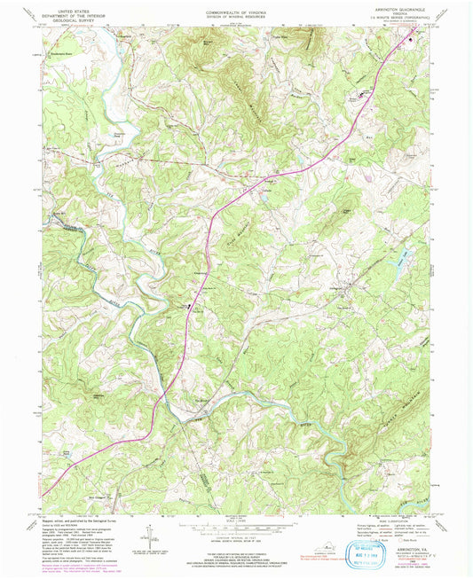 Classic USGS Arrington Virginia 7.5'x7.5' Topo Map Image