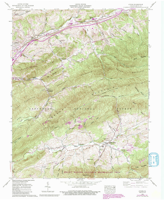 Classic USGS Atkins Virginia 7.5'x7.5' Topo Map Image