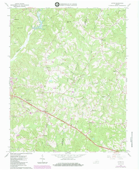 Classic USGS Axton Virginia 7.5'x7.5' Topo Map Image