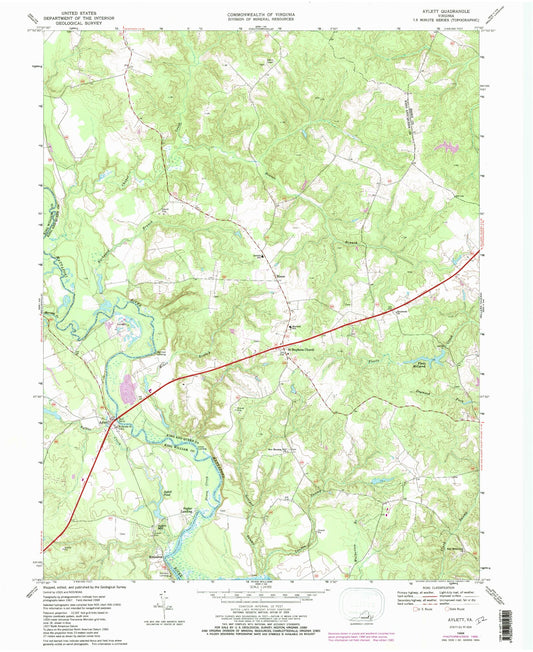 Classic USGS Aylett Virginia 7.5'x7.5' Topo Map Image