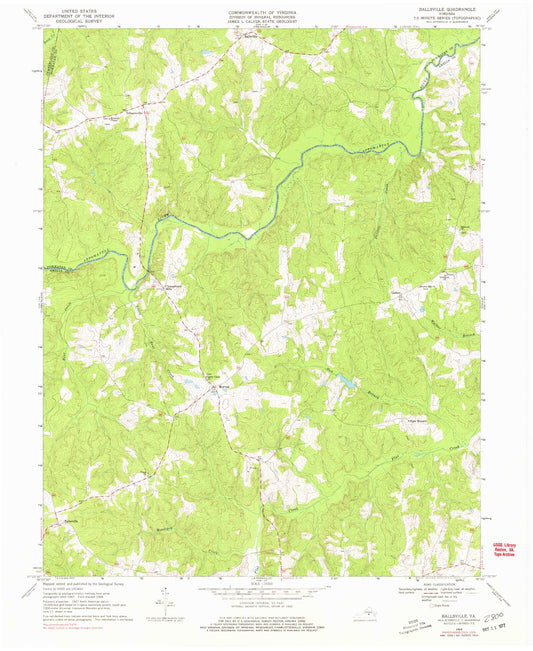 Classic USGS Ballsville Virginia 7.5'x7.5' Topo Map Image