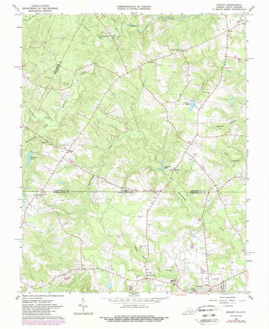 Classic USGS Barley Virginia 7.5'x7.5' Topo Map Image