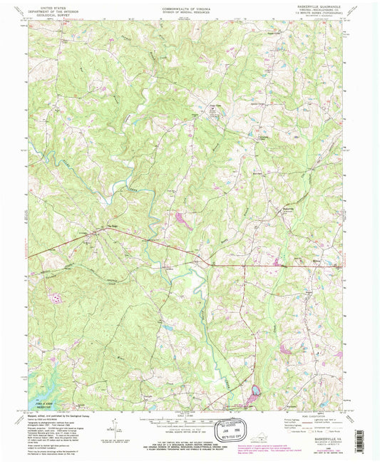 Classic USGS Baskerville Virginia 7.5'x7.5' Topo Map Image