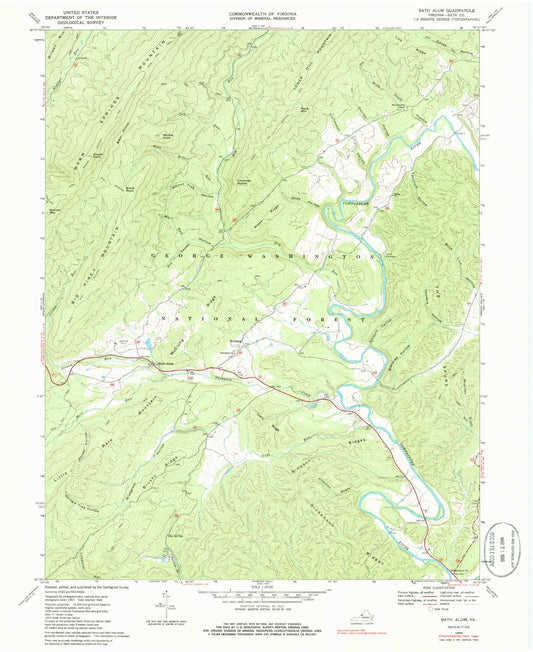 Classic USGS Bath Alum Virginia 7.5'x7.5' Topo Map Image