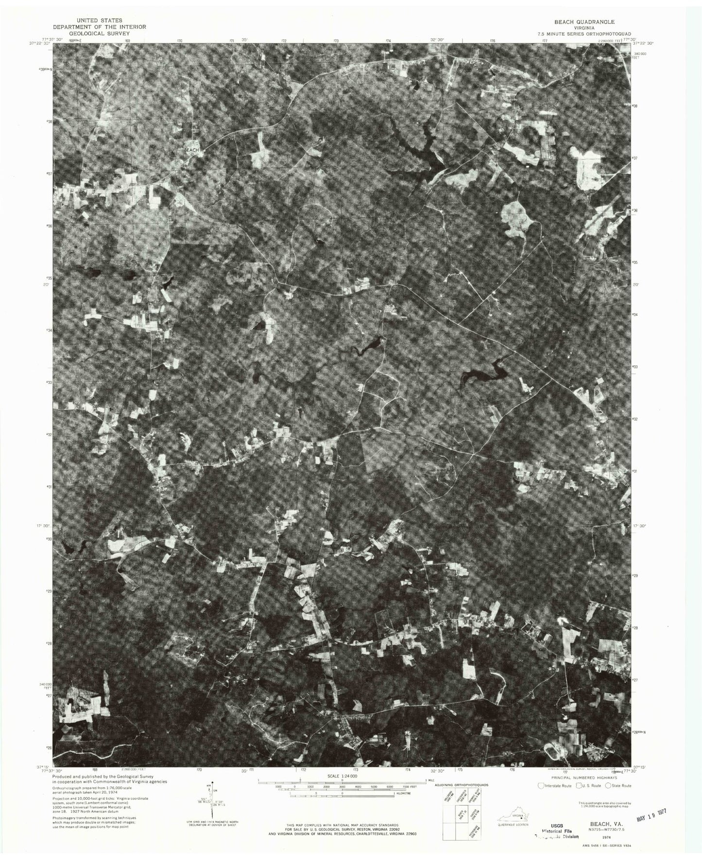 Classic USGS Beach Virginia 7.5'x7.5' Topo Map Image
