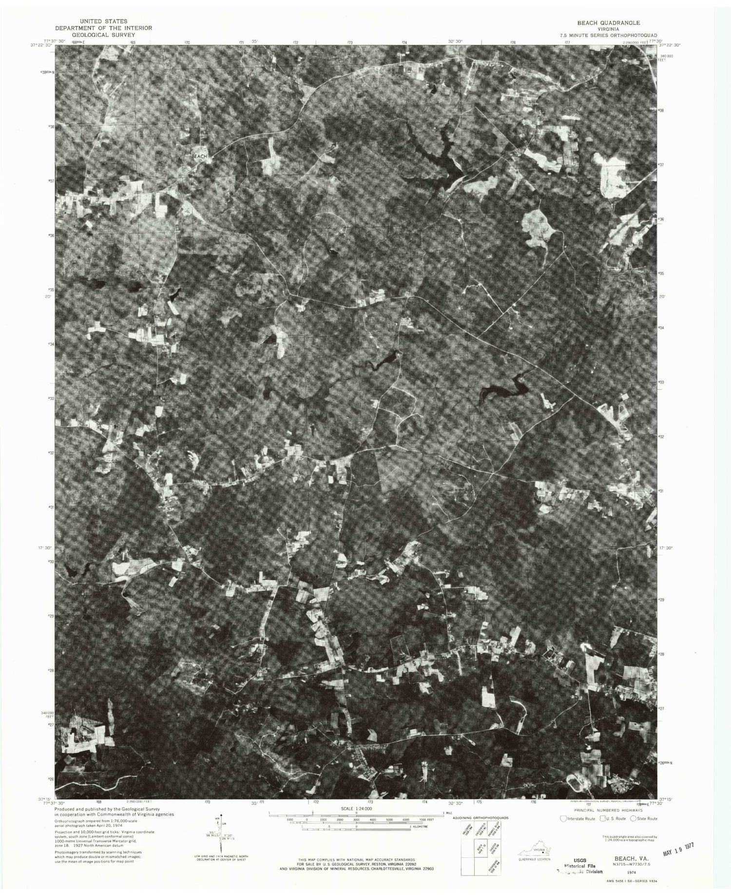 Classic USGS Beach Virginia 7.5'x7.5' Topo Map Image