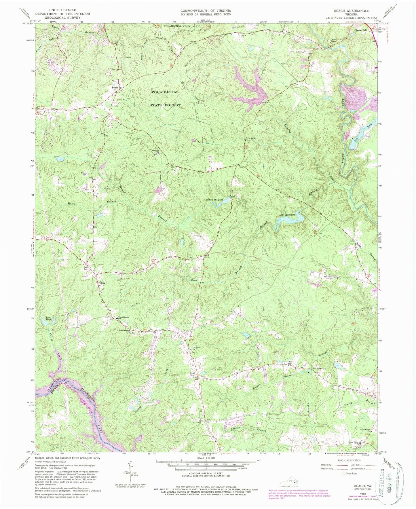 Classic USGS Beach Virginia 7.5'x7.5' Topo Map Image