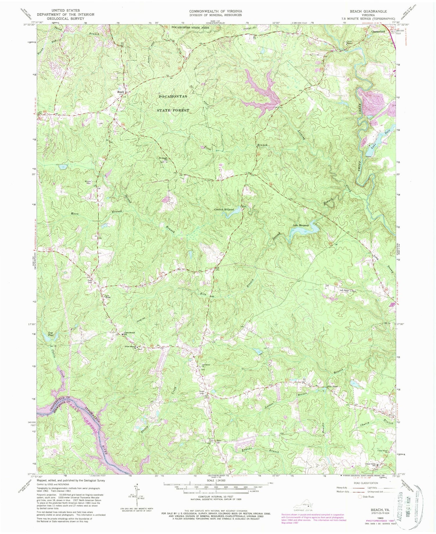 Classic USGS Beach Virginia 7.5'x7.5' Topo Map Image