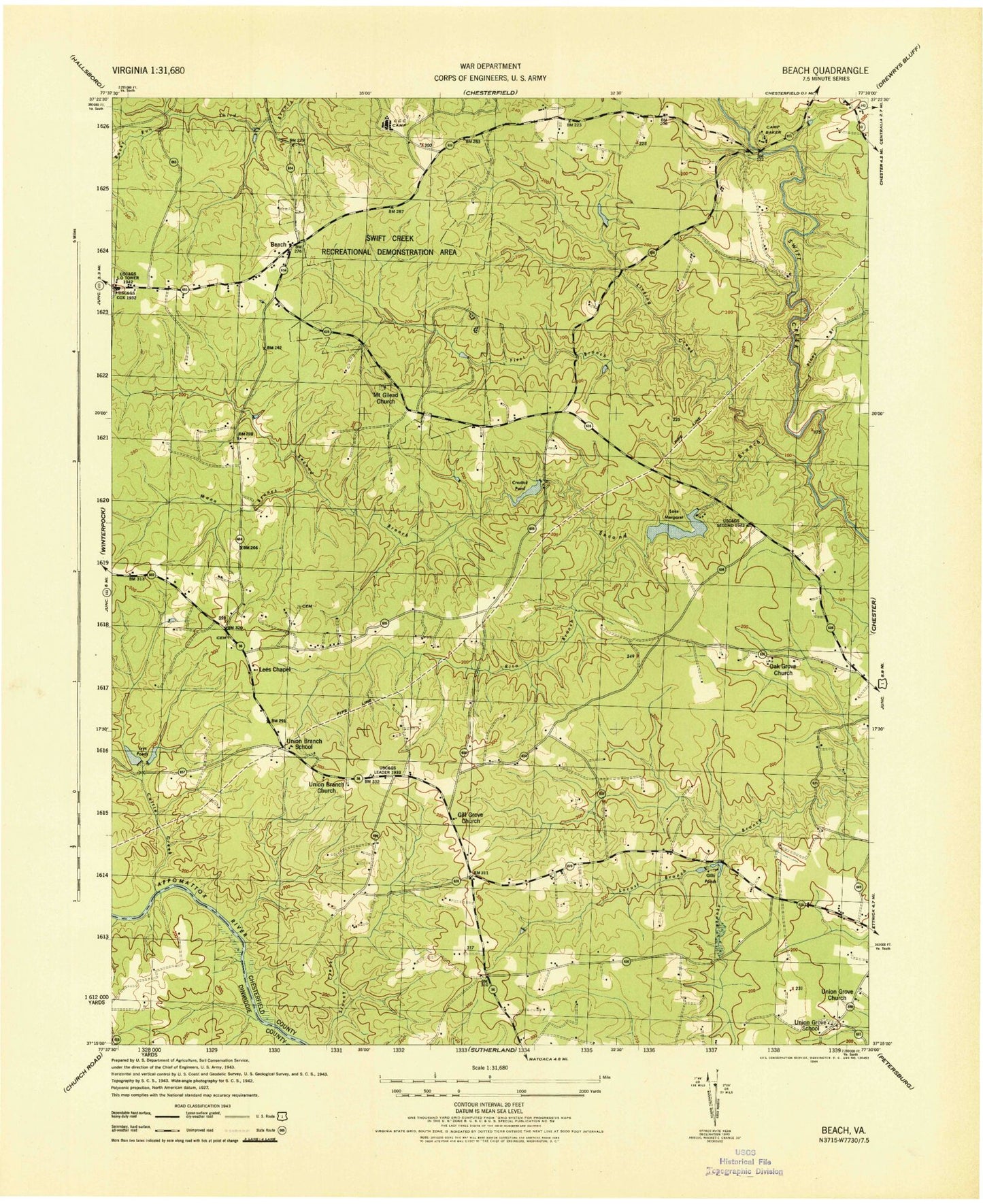 Classic USGS Beach Virginia 7.5'x7.5' Topo Map Image