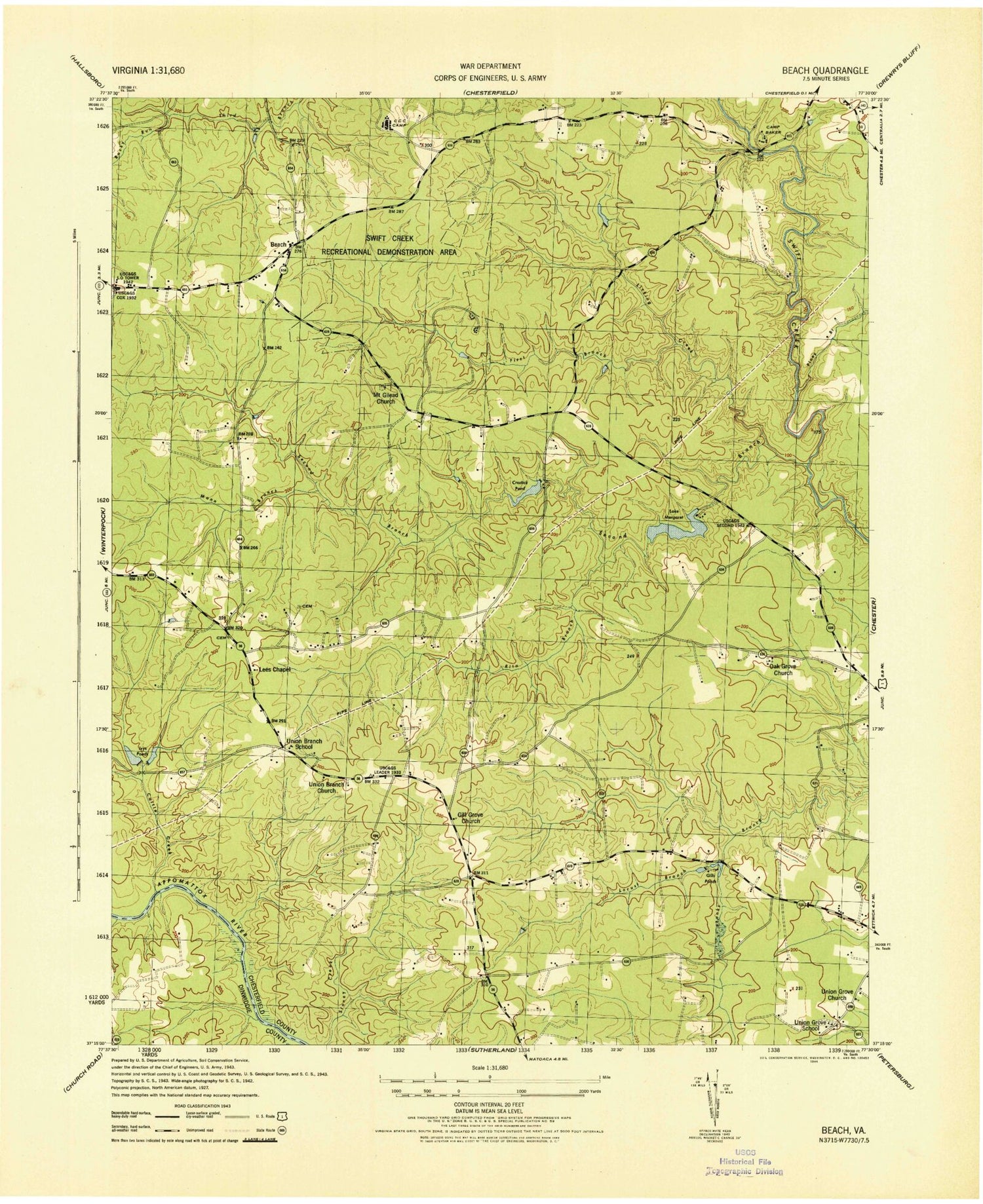 Classic USGS Beach Virginia 7.5'x7.5' Topo Map Image