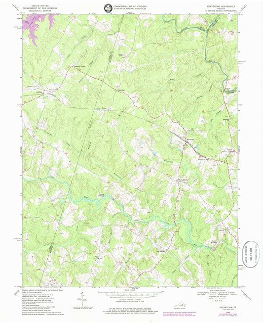Classic USGS Beaverdam Virginia 7.5'x7.5' Topo Map Image