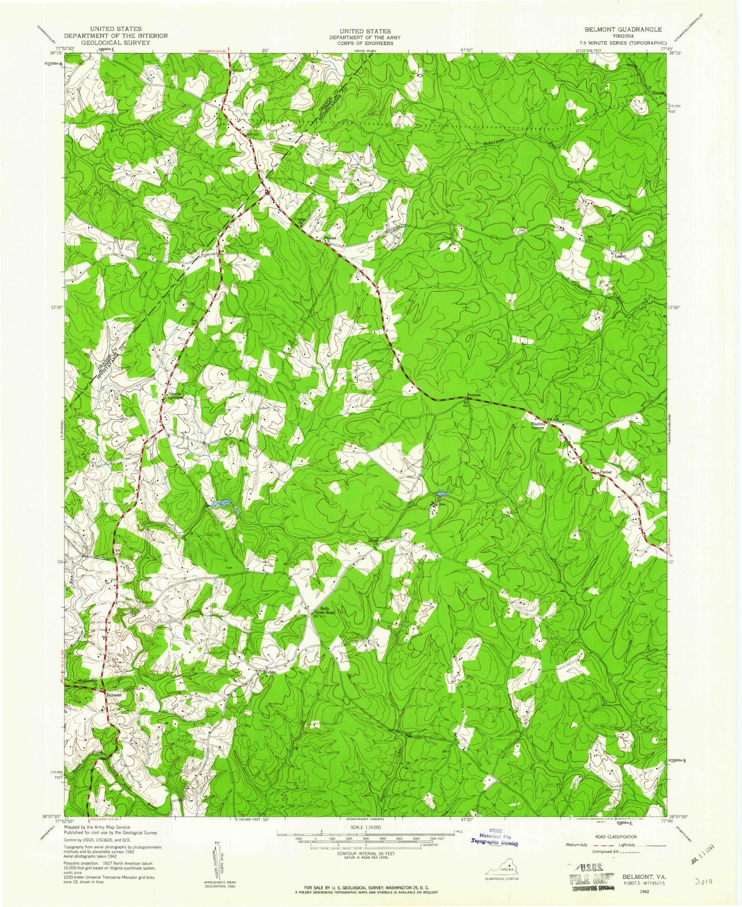 Classic USGS Belmont Virginia 7.5'x7.5' Topo Map Image