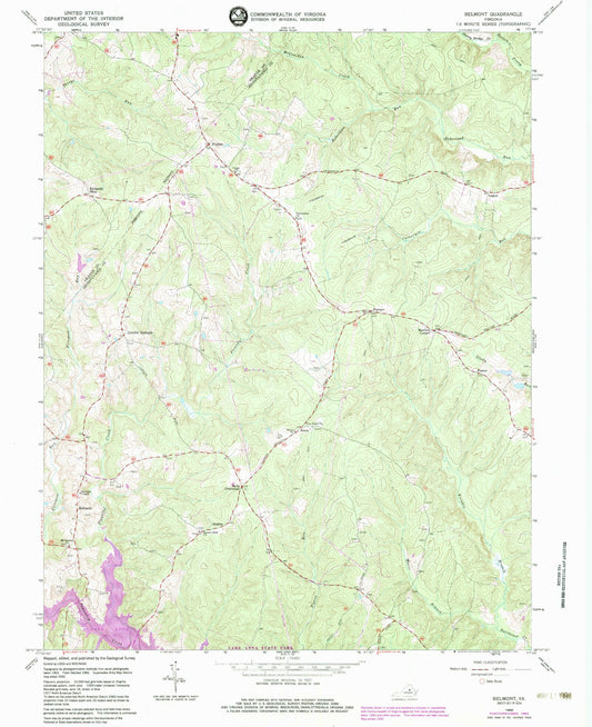 Classic USGS Belmont Virginia 7.5'x7.5' Topo Map Image