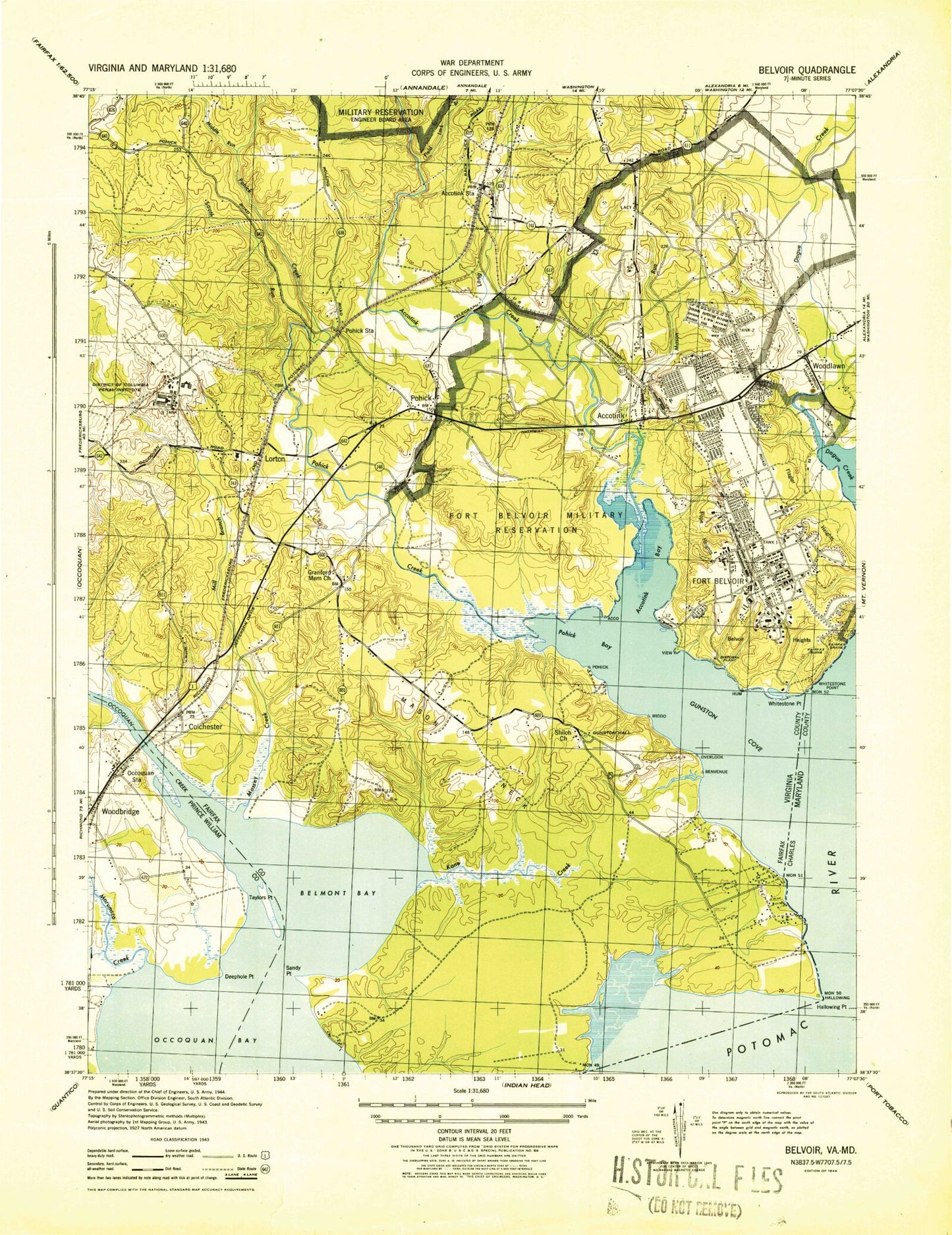 Classic USGS Fort Belvoir Virginia 7.5'x7.5' Topo Map Image
