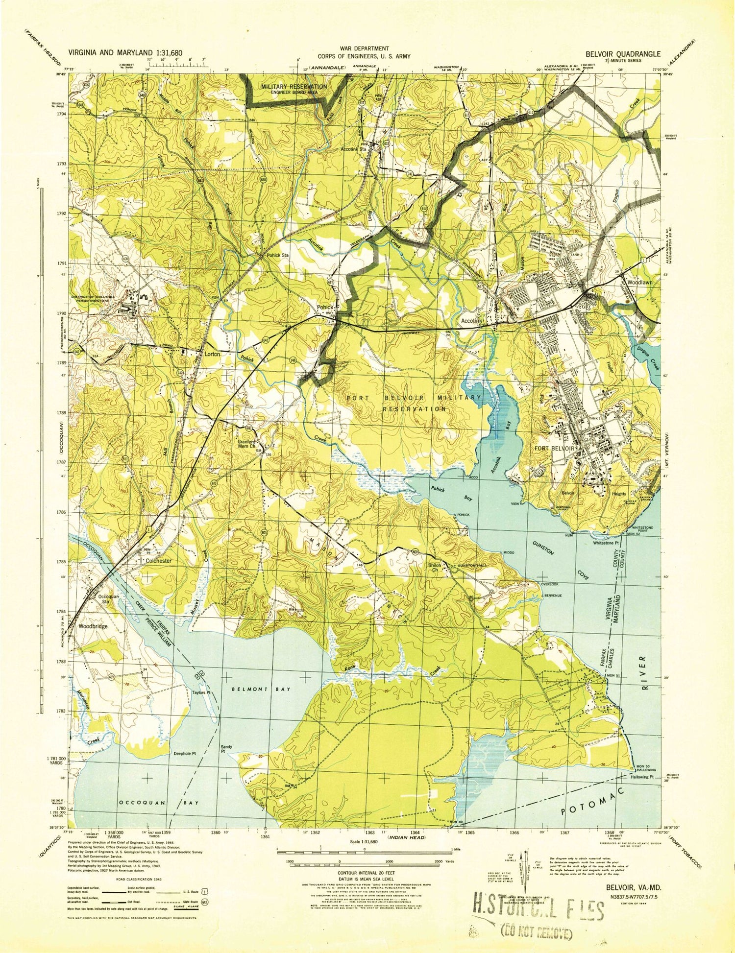 Classic USGS Fort Belvoir Virginia 7.5'x7.5' Topo Map Image