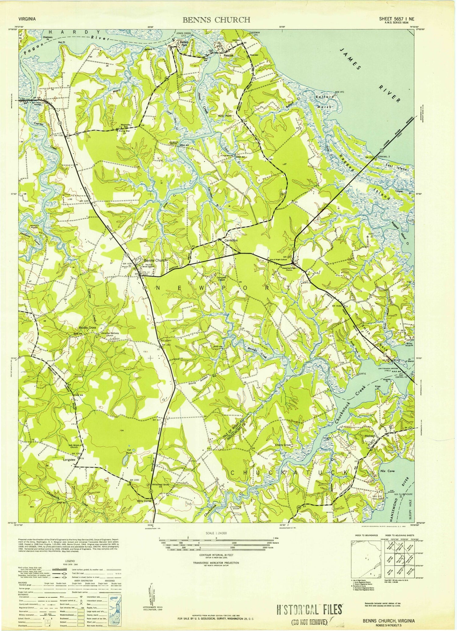 Classic USGS Benns Church Virginia 7.5'x7.5' Topo Map Image