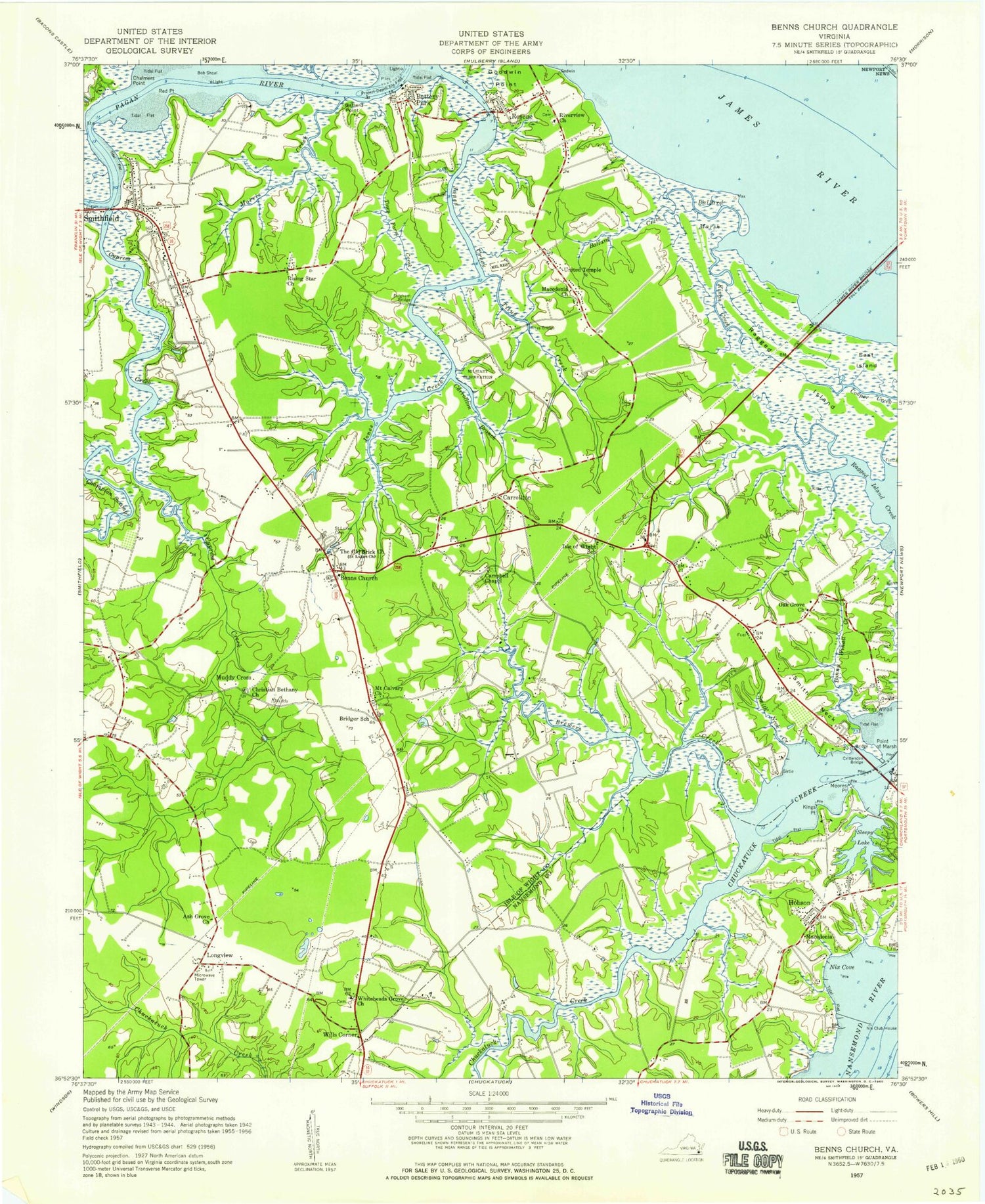 Classic USGS Benns Church Virginia 7.5'x7.5' Topo Map Image