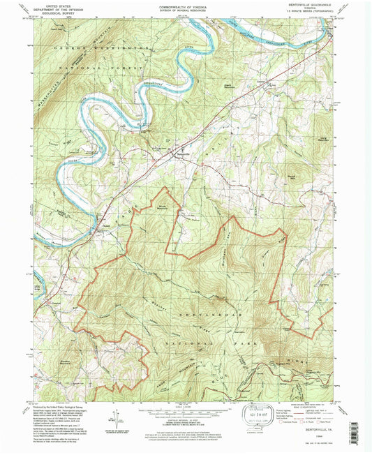 Classic USGS Bentonville Virginia 7.5'x7.5' Topo Map Image
