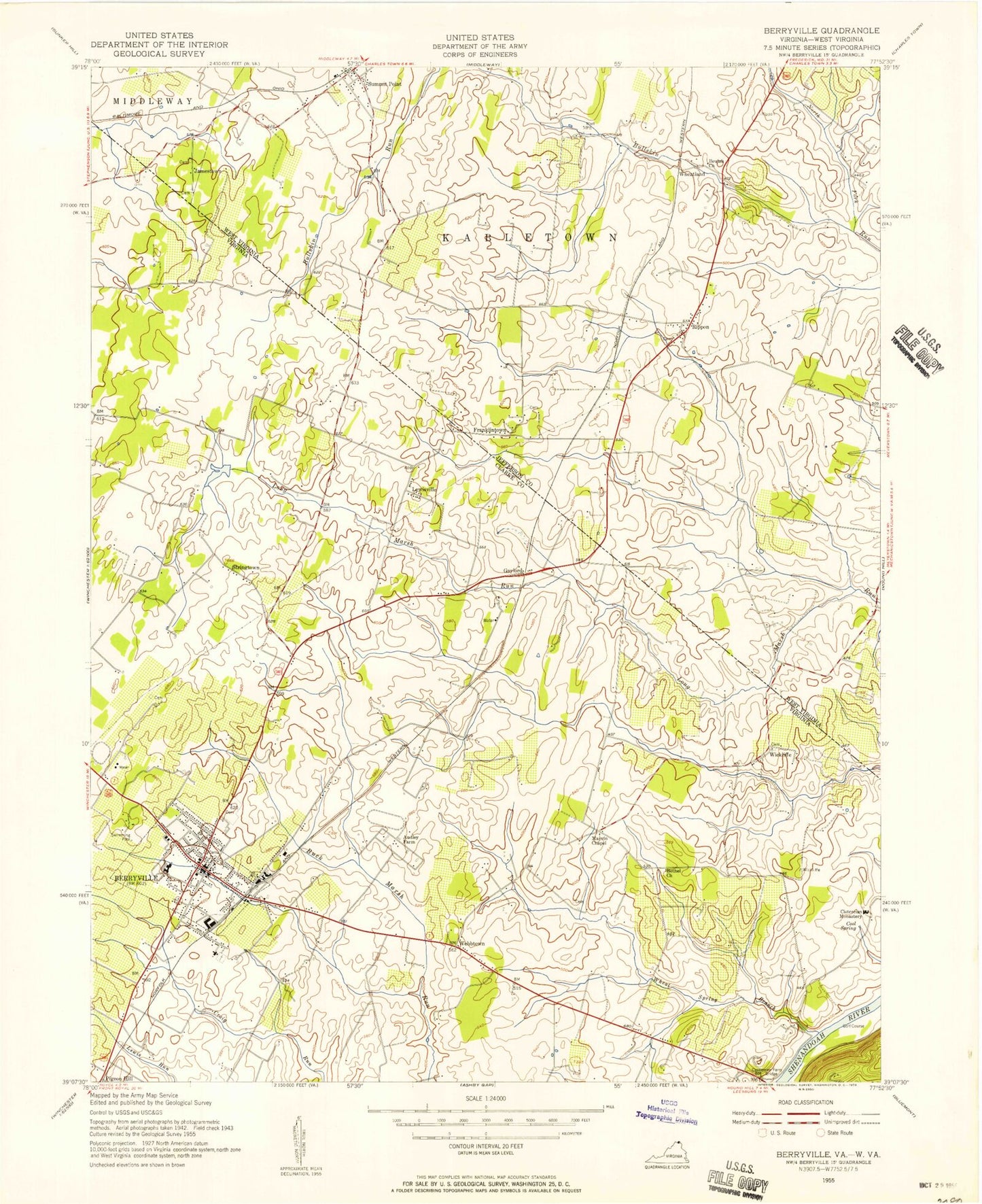 Classic USGS Berryville Virginia 7.5'x7.5' Topo Map Image