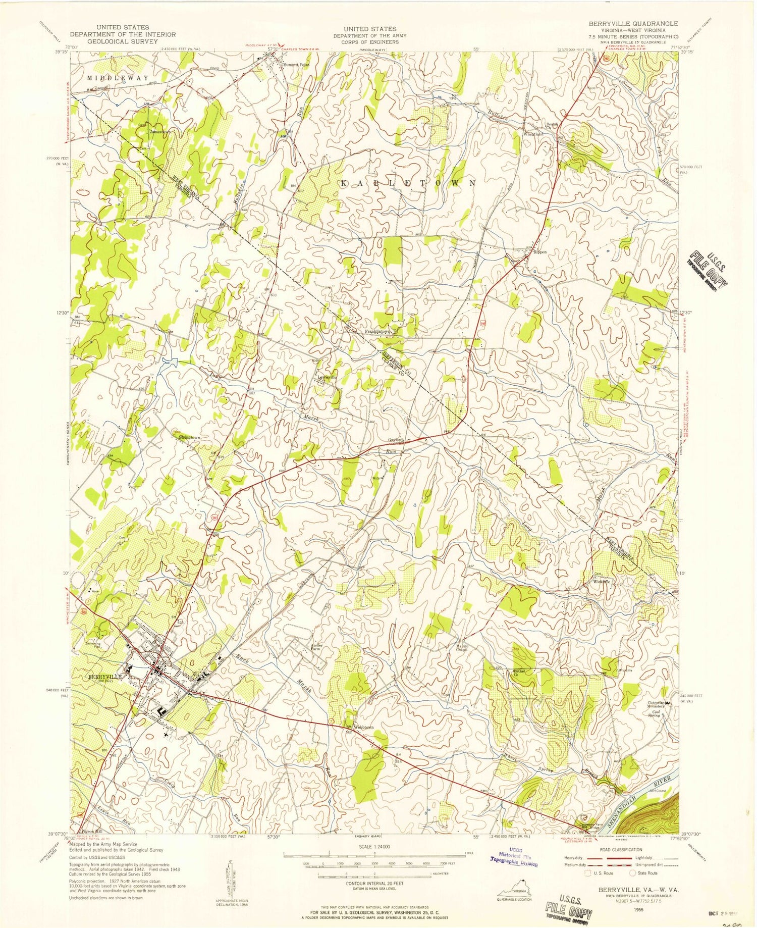 Classic USGS Berryville Virginia 7.5'x7.5' Topo Map Image