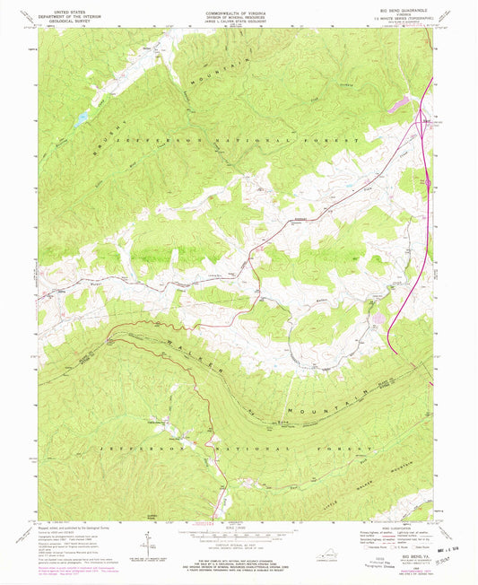 Classic USGS Big Bend Virginia 7.5'x7.5' Topo Map Image